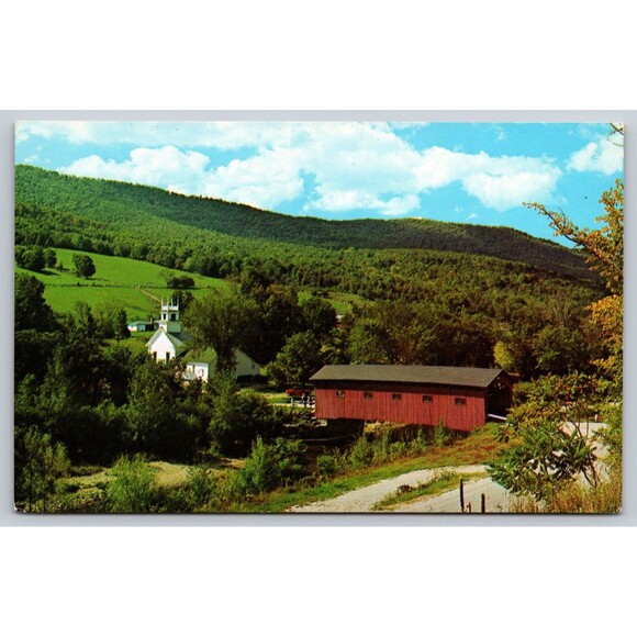 Postcard VT Arlington Old Covered Wood Bridge Green Mountains Battenkill River - Picture 1 of 2